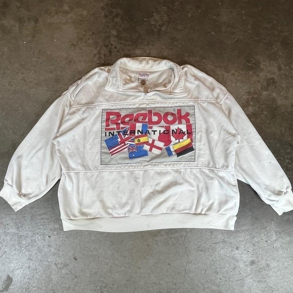 Vintage 90s Reebok International white quarter zip sweatshirt Size men's XL‎